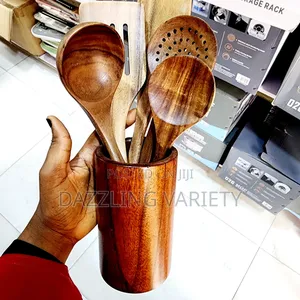 6pcs Wooden Spoon Set With Cup Holder