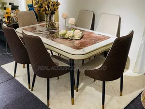 Luxury 6-Seater Marble Dining Table Set – Modern Gold Finish