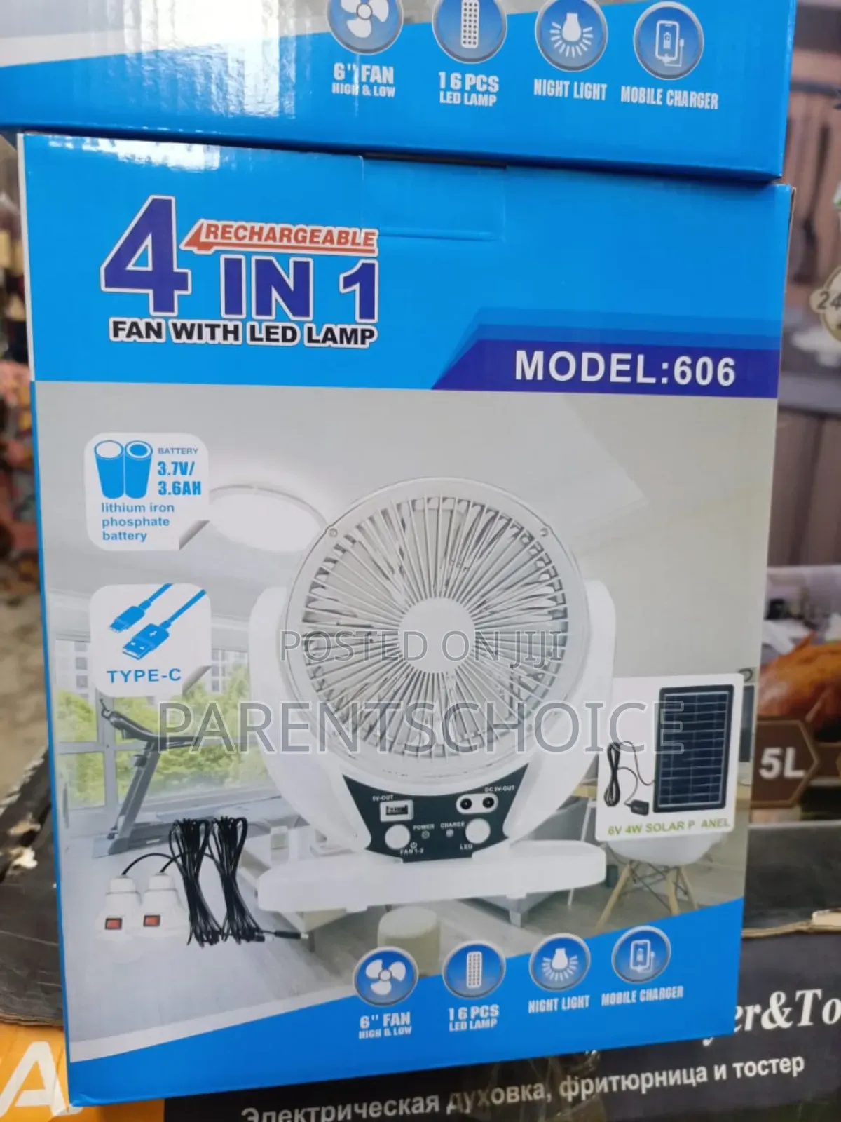 Rechargeable Table Fan + Solar Panel+ 2 Bulbs