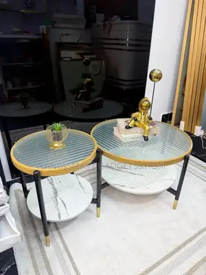 2 in 1 Modern Living Room Table Set (Glass Top and Faux Mable Bottom)