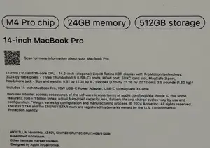 New Laptop Apple MacBook Pro 2024 M4 Pro 24GB Apple M4 Pro SSD 512GB