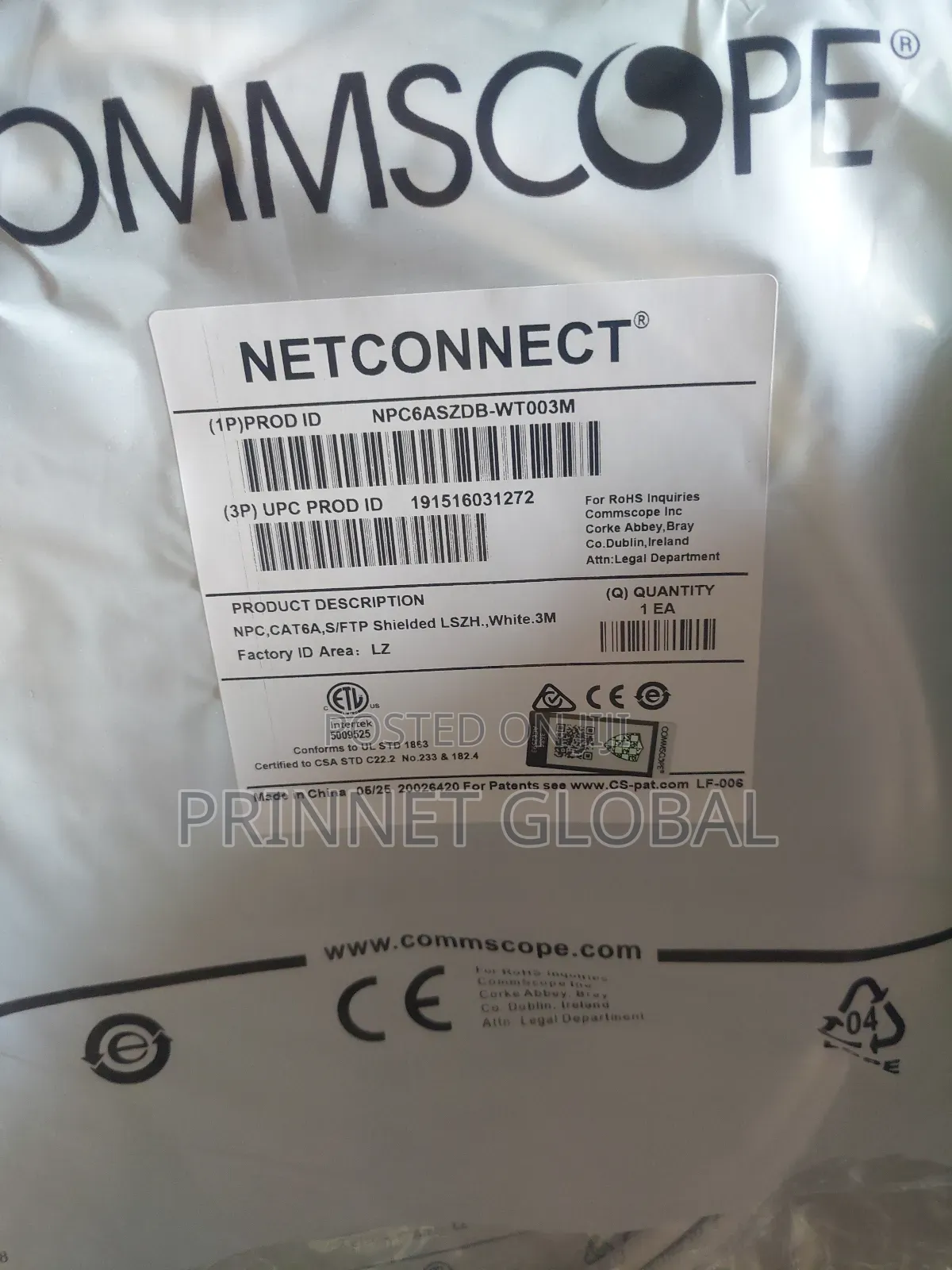 3m Cat6a S/FTP Shielded White Patch Cord
