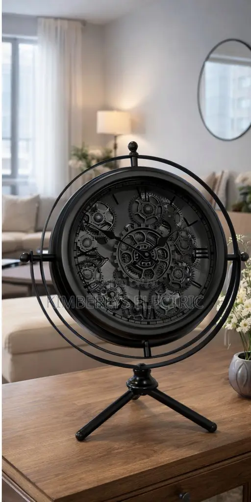 E53 Metal Gear Medium Table Clock Black