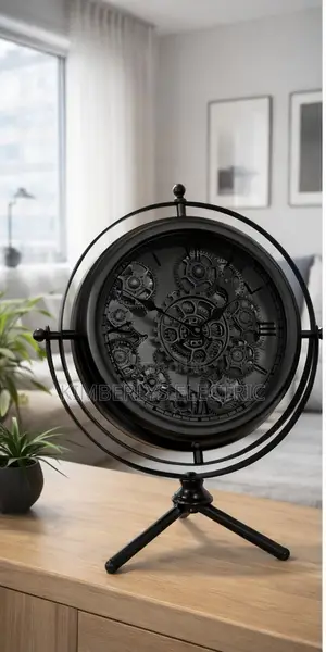 E53 Metal Gear Medium Table Clock Black