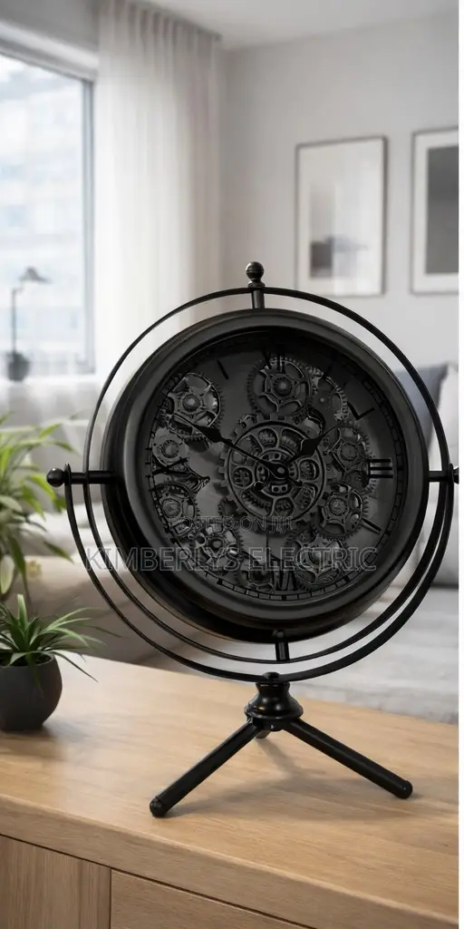 E53 Metal Gear Medium Table Clock Black