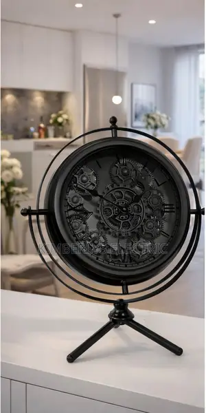 E53 Metal Gear Medium Table Clock Black
