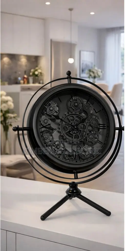 E53 Metal Gear Medium Table Clock Black