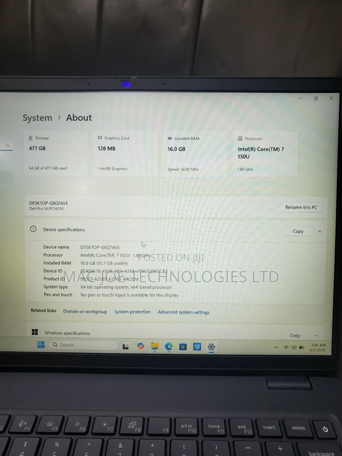Laptop Dell Pro 14 16GB Intel Core 7 SSD 512GB