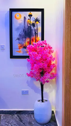 Cherry Blossom Plant With Fibre Pot Along With Decorative Stones