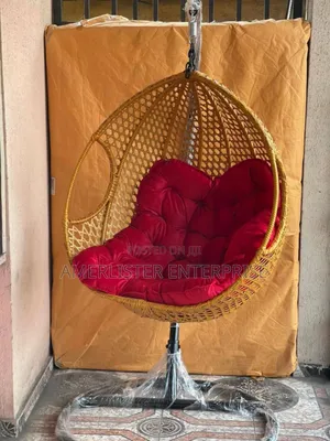 Yellow and Red Rattan Swing Chair