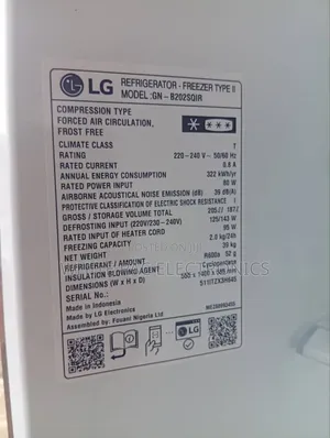 Lg 205 Litres Inverter Fridge 80watts Double Door( Frost Free ) 2 Yrs