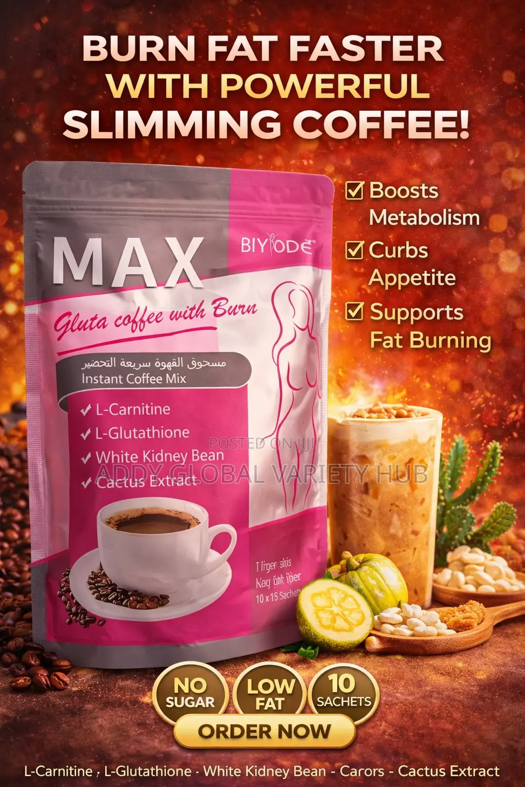 Max Glutha Coffee With Burn + L -Gluthathione+White Kidney Beans More