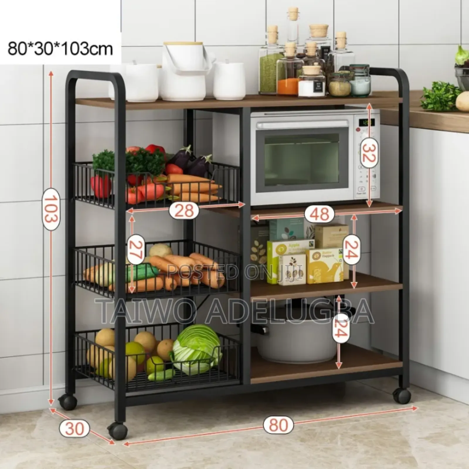 Kitchen Rack (With Three Basket)
Size: 103cm X 30cm X 90cm