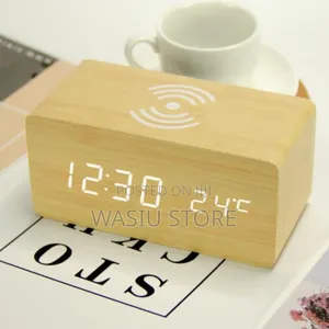 Wood Design Digital Clock With Wireless Charging