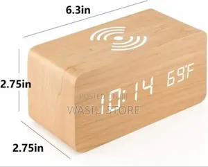 Wood Design Digital Clock With Wireless Charging