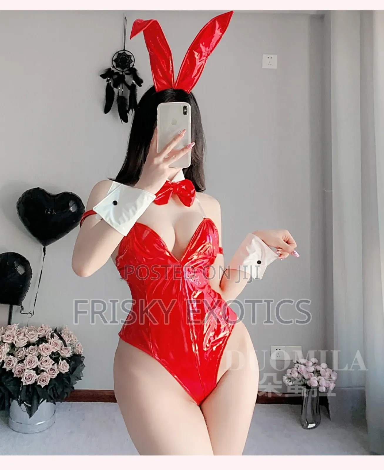 Red Leather Bunny Bodysuit Costume
