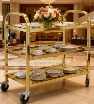 Super Quality Stainless Steel Titanium Gold 3 Layer Food Trolley