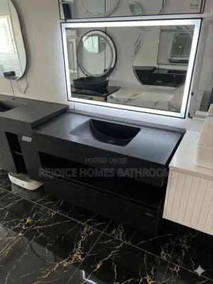 Luxury Black Bathroom Vanity Unit With Integrated Sink and Led Mirror