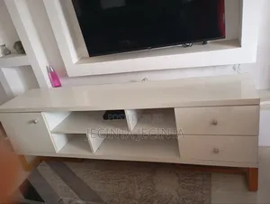 Modern Tv Stand With Storage Drawers Shelves (Cream/White Finish)