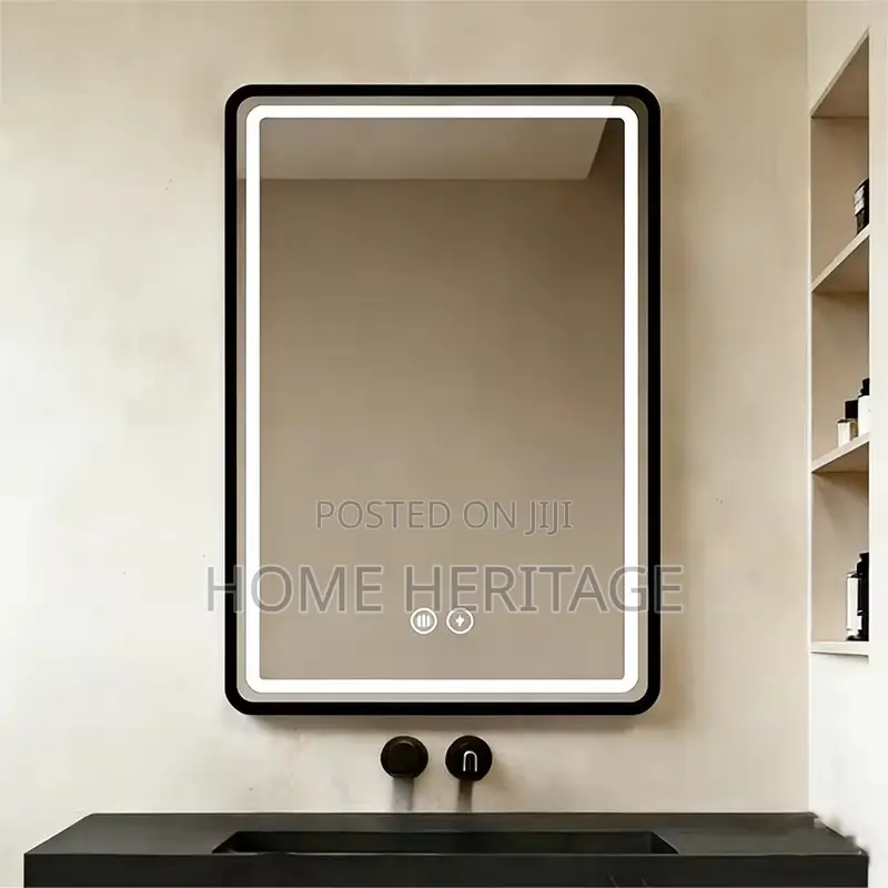 Square Black Frame Led Mirror With 3 Light