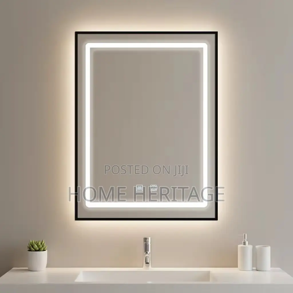 Square Black Frame Led Mirror With 3 Light