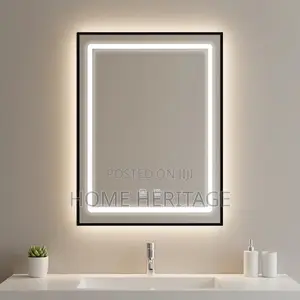 Square Black Frame Led Mirror With 3 Light
