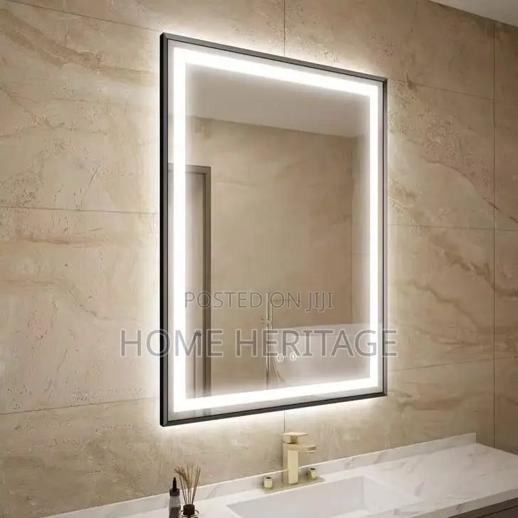 Square Black Frame Led Mirror With 3 Light