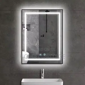 Square Black Frame Led Mirror With 3 Light