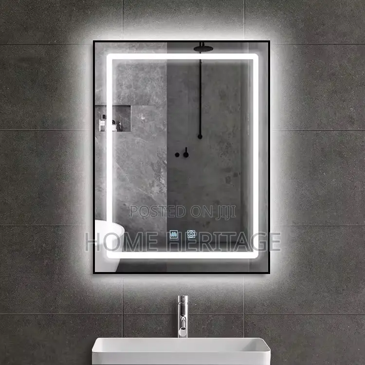 Square Black Frame Led Mirror With 3 Light