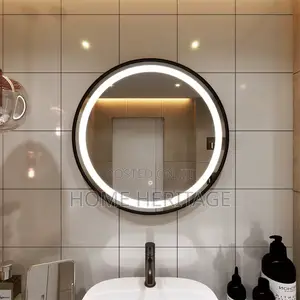 Round Black Led Mirror With 3 Light