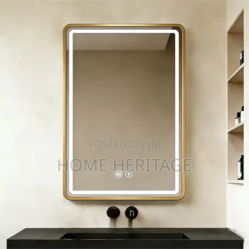Gold Frame Round Mirror With Light