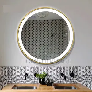 Gold Frame Round Mirror With Light