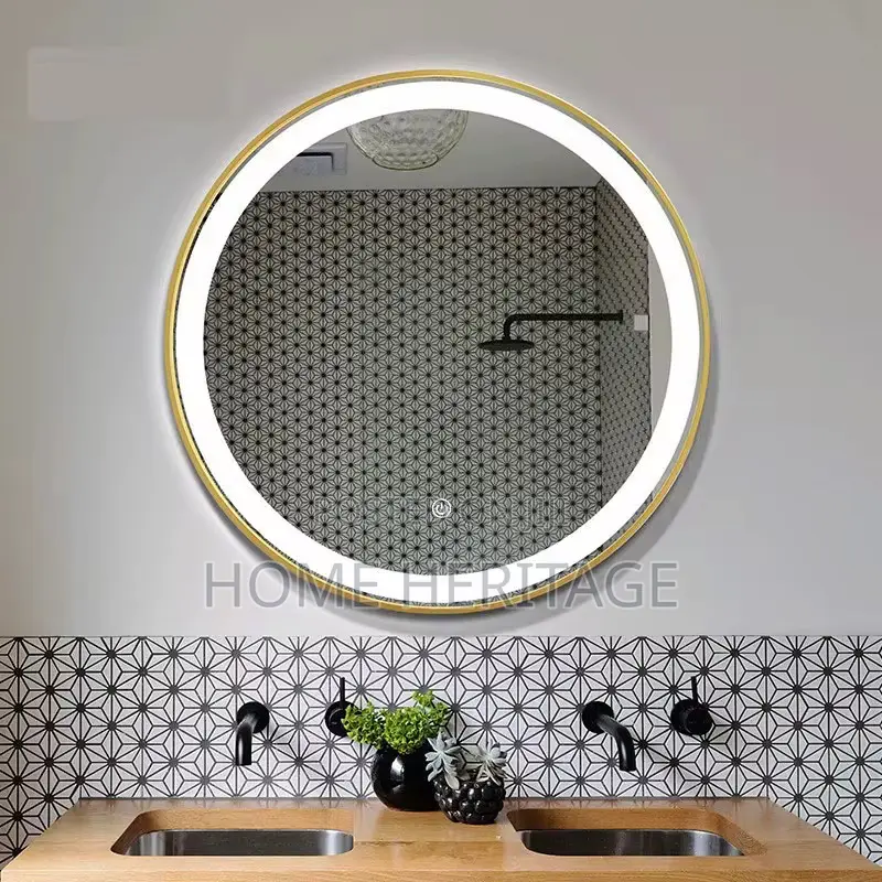Gold Frame Round Mirror With Light