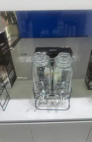 2pc 2.2ltr Glass Beverage Dispenser With Metal Stand