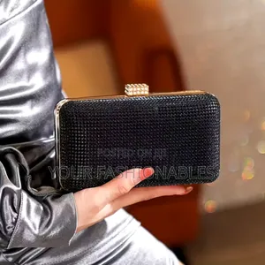 Elegant Black Box Clutch With Studded Clasp
