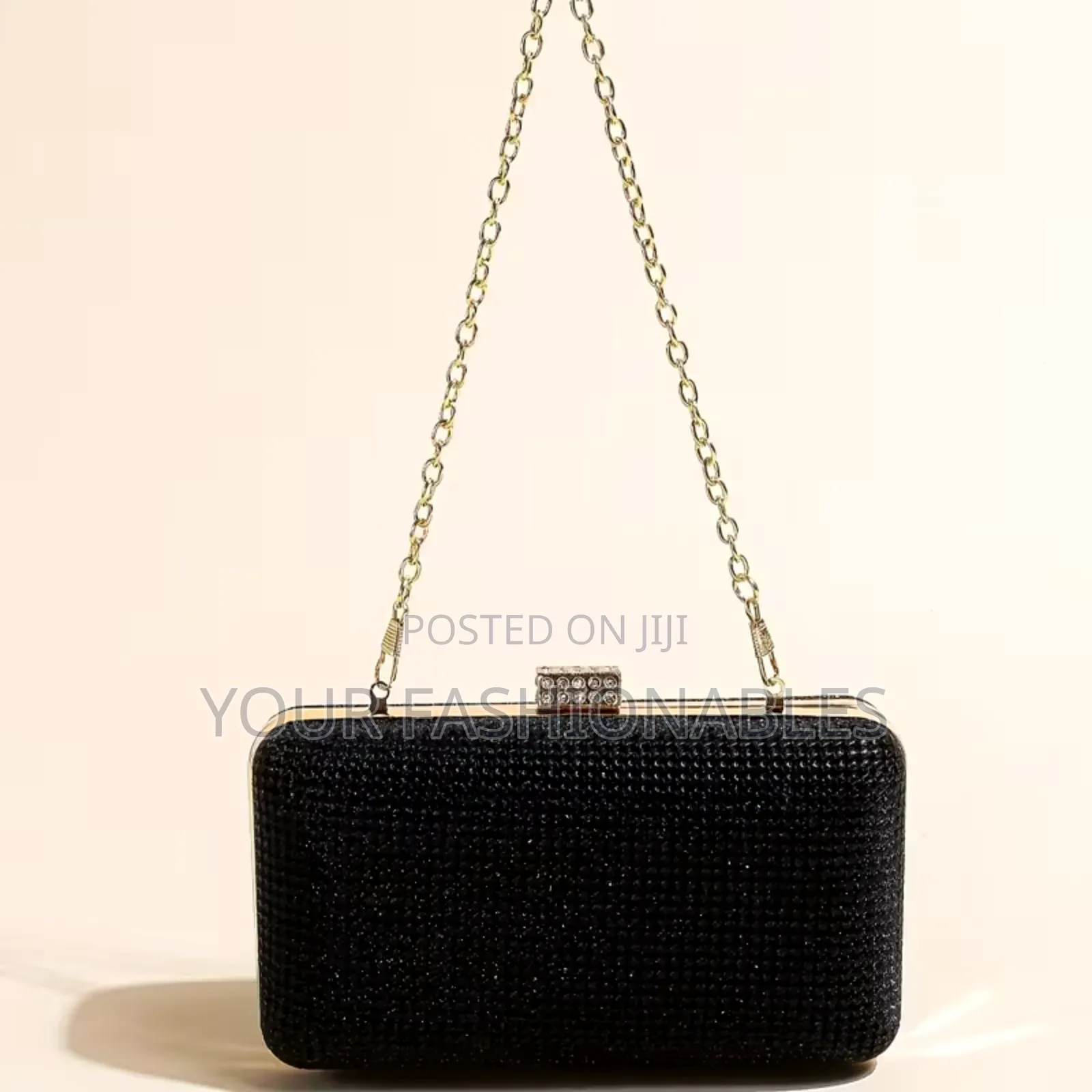 Elegant Black Box Clutch With Studded Clasp