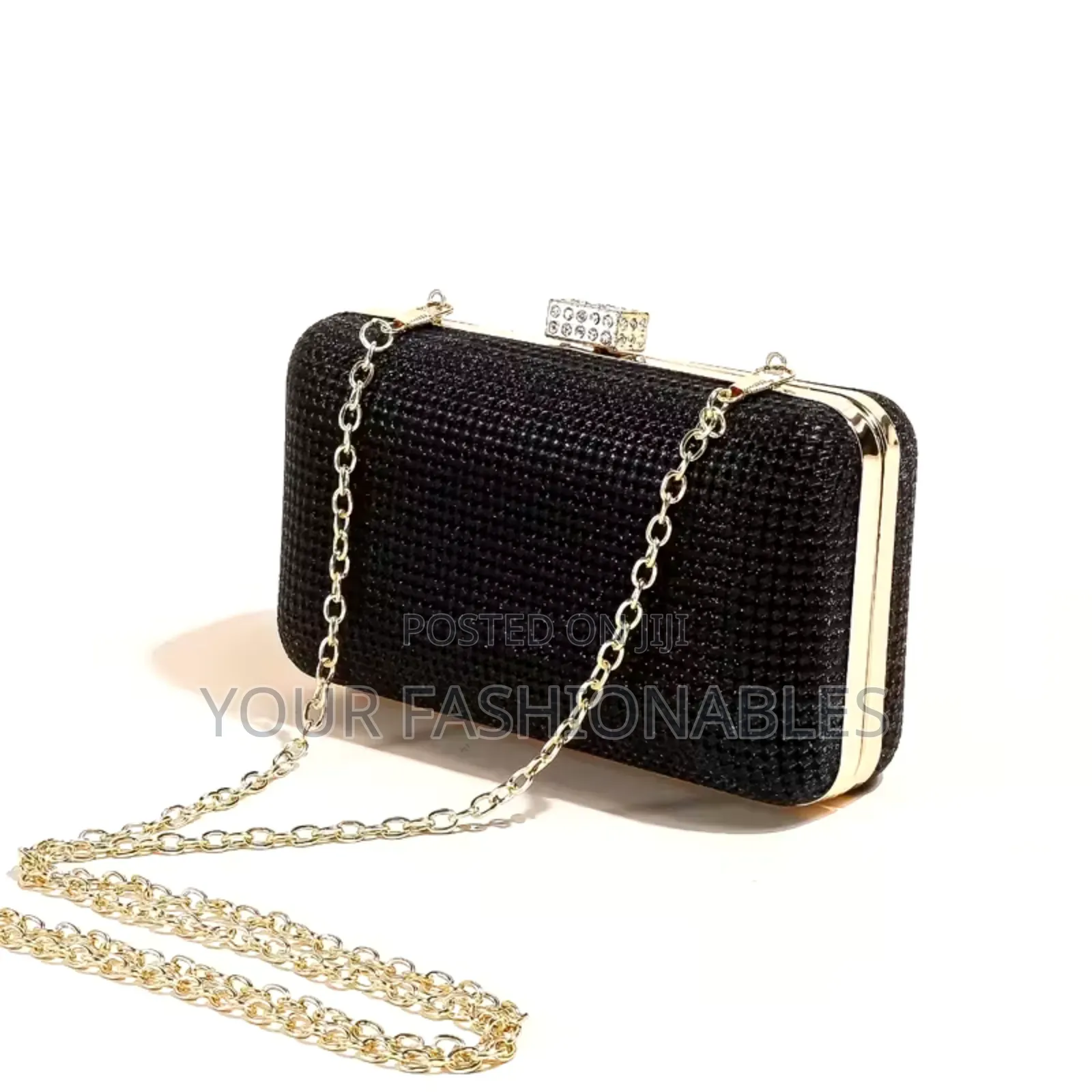 Elegant Black Box Clutch With Studded Clasp