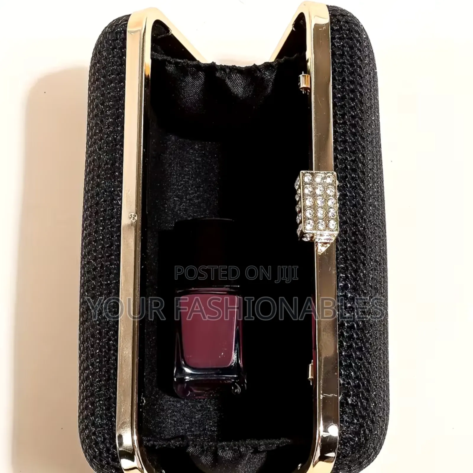 Elegant Black Box Clutch With Studded Clasp