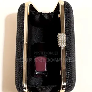 Elegant Black Box Clutch With Studded Clasp
