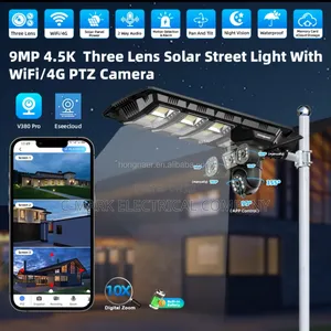 High Brightness Ip65 4g Solar Street Light With 3 Lens Camera Monitors