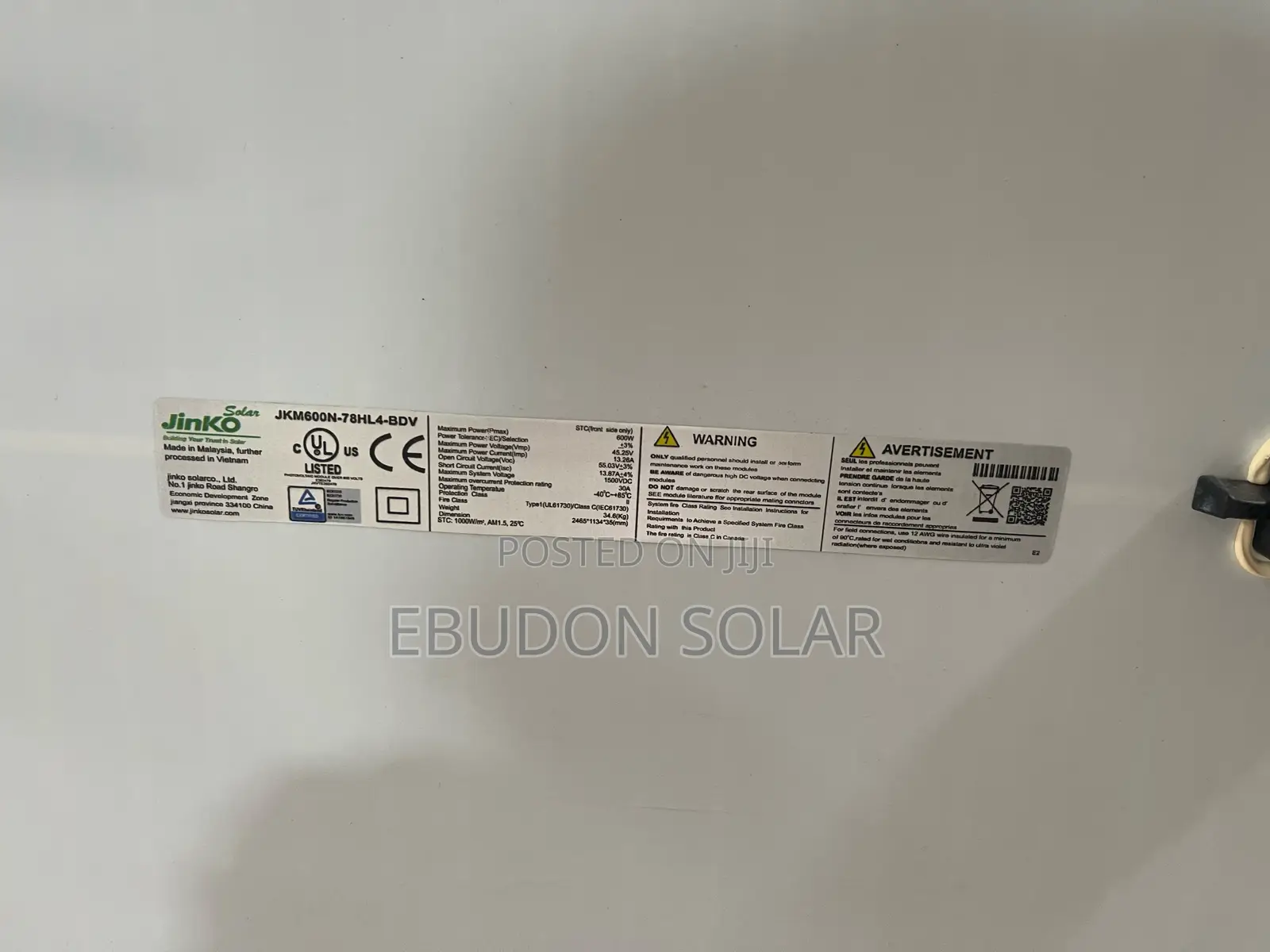 Solar Jinko Panel 600watts