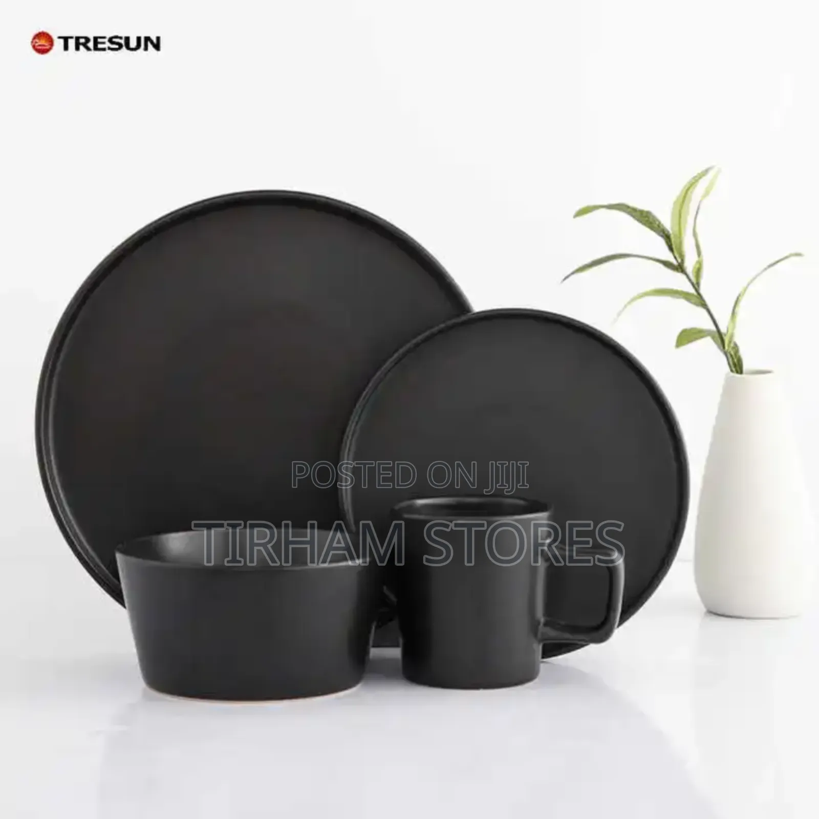 16pc Black Stoneware Dinner Set