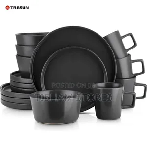 16pc Black Stoneware Dinner Set