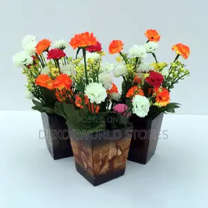 Tiny Wooden Vases With Carnation Flowers