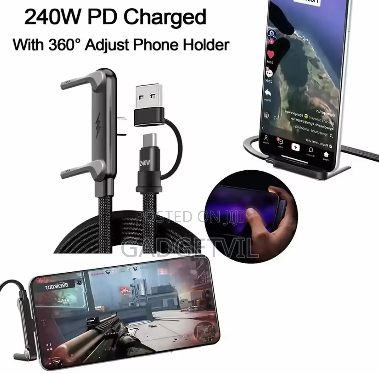 240w Foldable Kickstand Braided Type C Cable