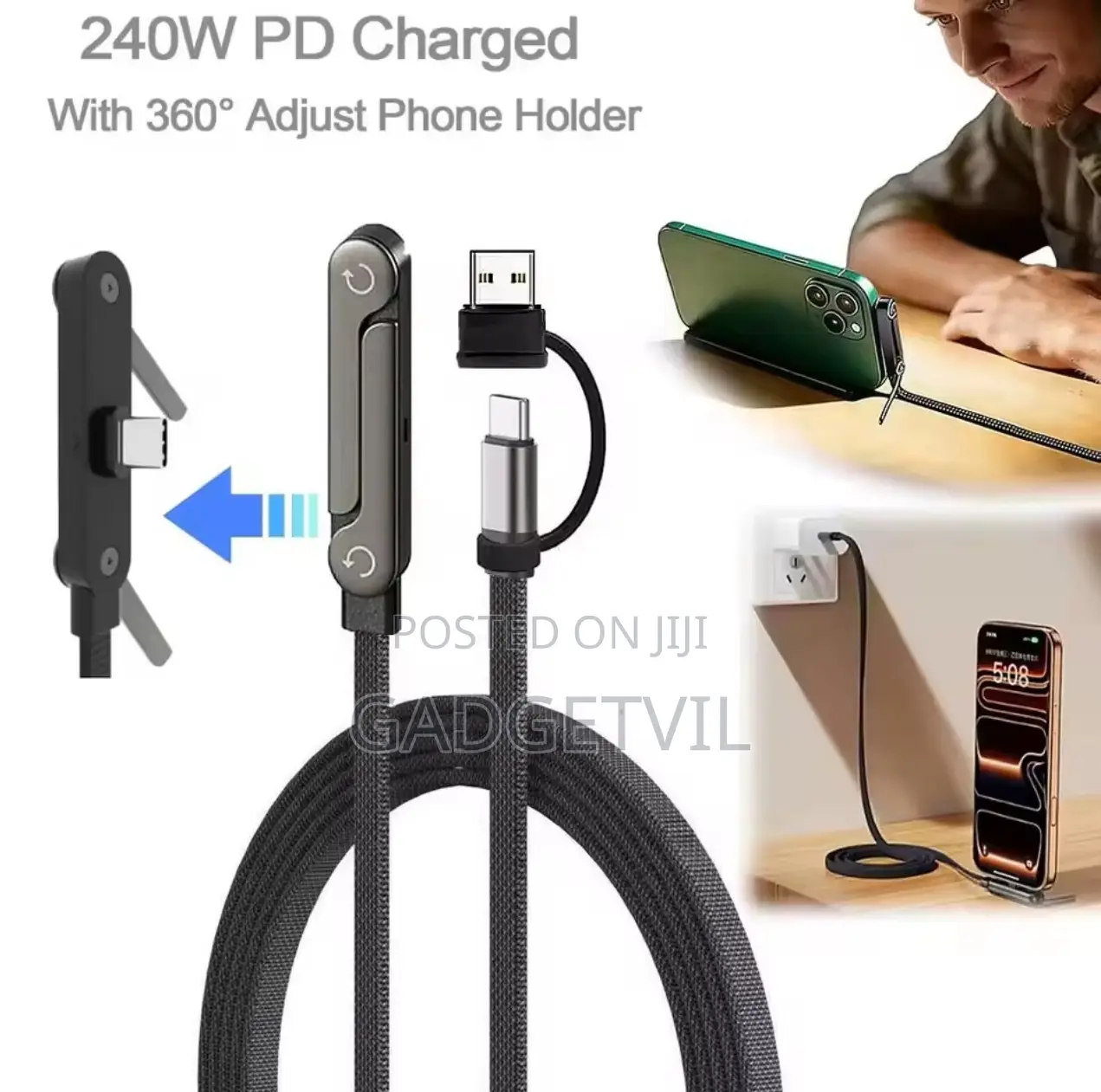 240w Foldable Kickstand Braided Type C Cable