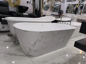 Marble White Oval Shaped Acrylic Bathtub