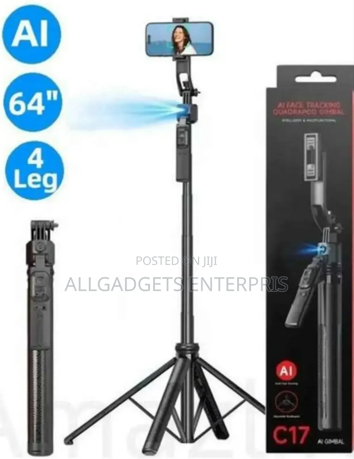 Auto Face Tracking Quadrapod Ai Gimbal Monopod Selfie Stick
