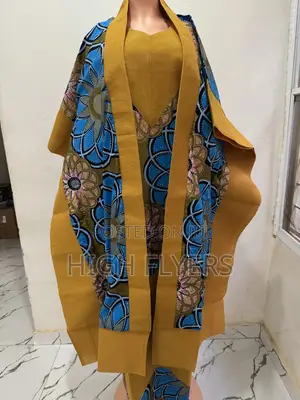 Lara Authe Fashion Torquise Blue Stoned Fabric Aso Oke Mix