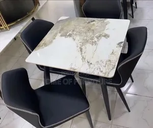 Premium Marble Top Dining Table Set – 4 Chairs Included